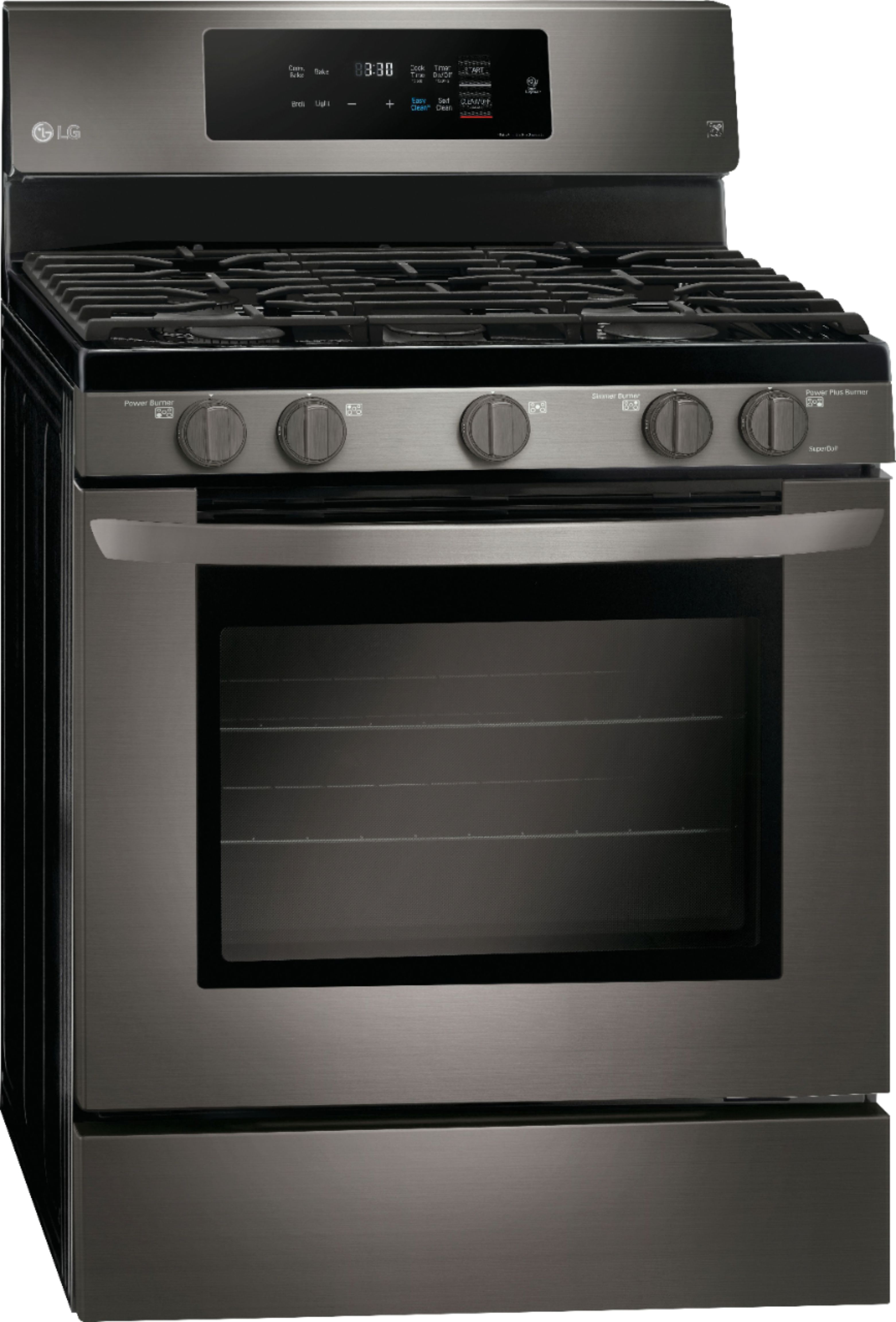 Angle View: LG - 5.4 Cu. Ft. Self-Cleaning Freestanding Gas Convection Range with EasyClean - Black stainless steel