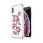 Angle Zoom. Speck - Presidio Clear + Print Case for Apple® iPhone® X and XS - Clear/Embroidered Floral Fuchsia.
