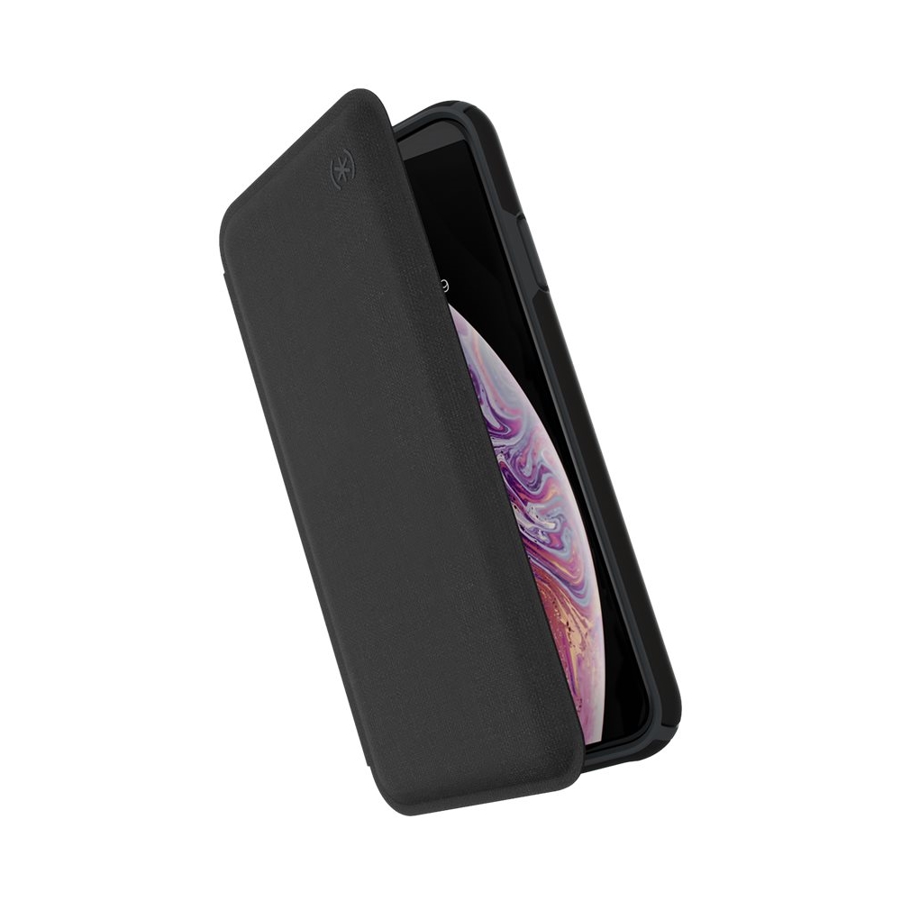 Angle View: Speck - Presidio Folio Case for Apple® iPhone® XS Max - Black/Slate Gray/Heathered Black
