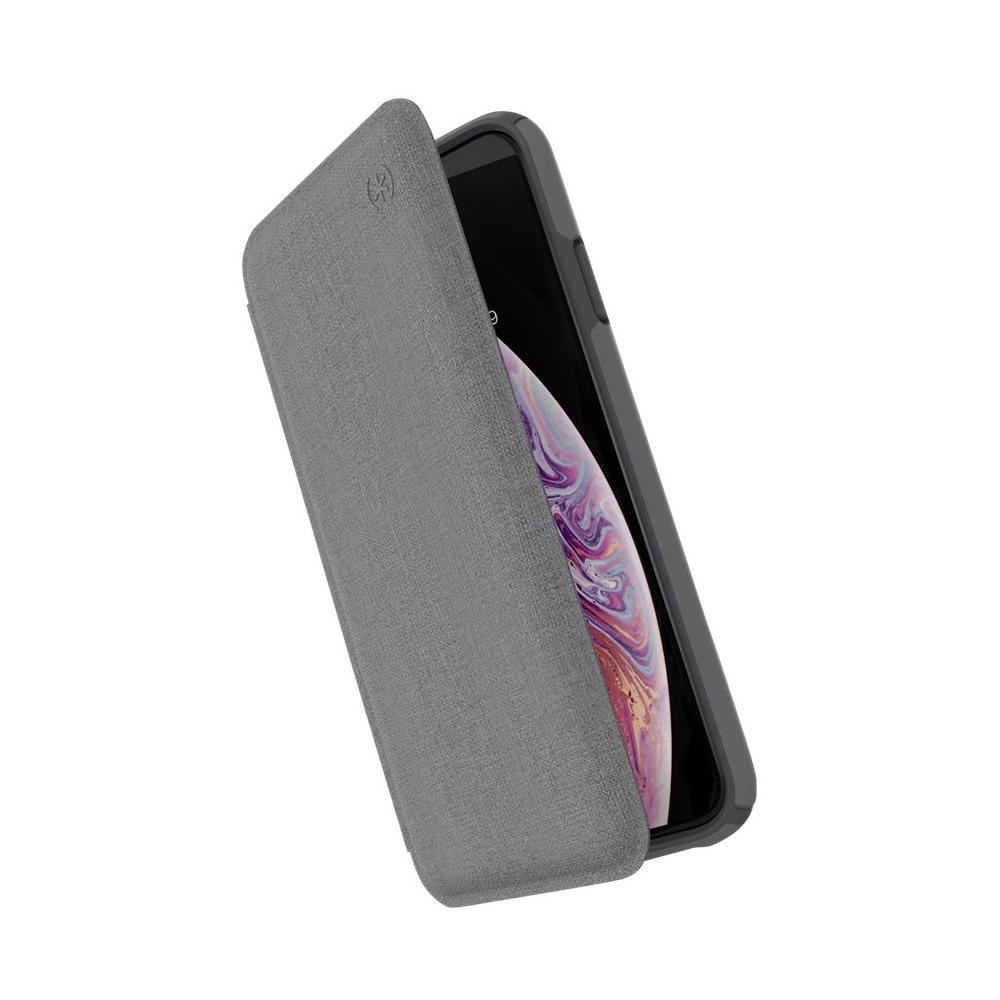 Angle View: Speck - Presidio Folio Case for Apple® iPhone® XS Max - Graphite Gray/Heathered Chelsea Gray/Chelsea Gray