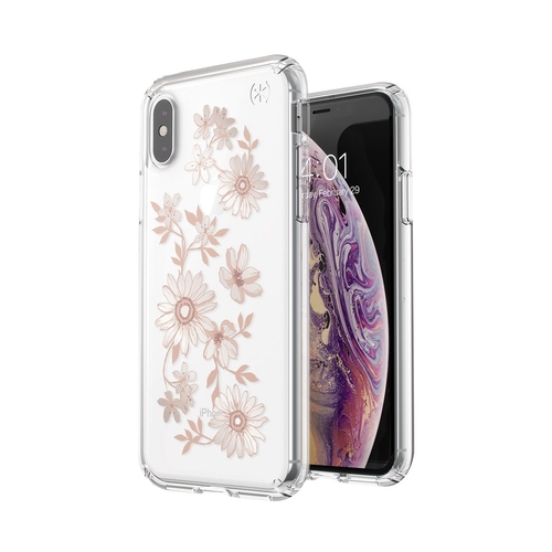 Speck - Presidio Clear + Print Case for Apple® iPhone® X and XS - Clear/Fairy Tale Gloral Peach Gold