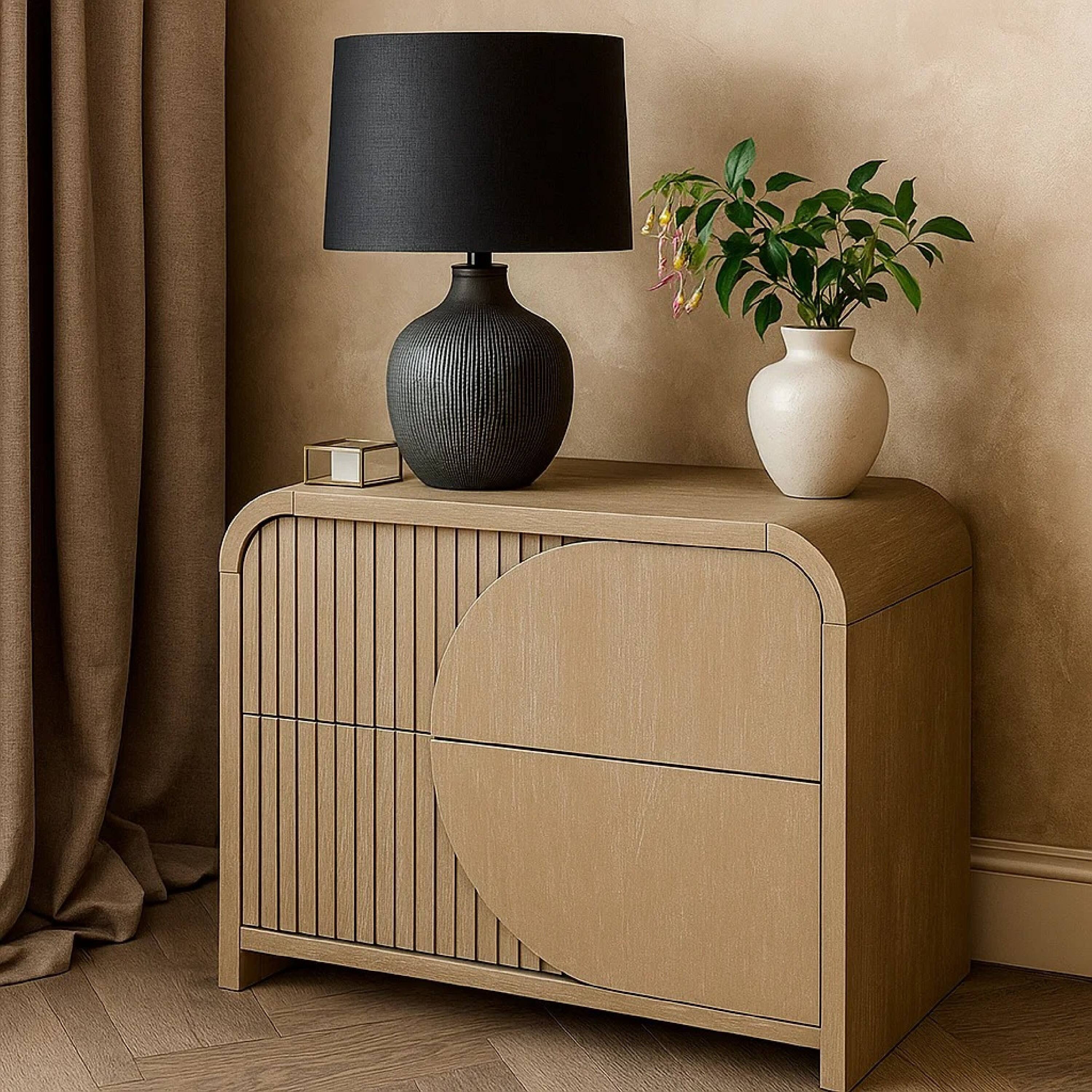 Alt View 5. Manhattan Lane - Tanya Nightstand with 2 Drawers, Reeded Panels - Natural Brown.