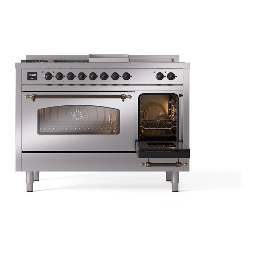 Alt View 6. ILVE - ILVE Professional Plus II Series 48 in. Dual Fuel Range with 5 Sealed Burners + Griddle (Natural Gas, Satin Trim) - Glossy Black.