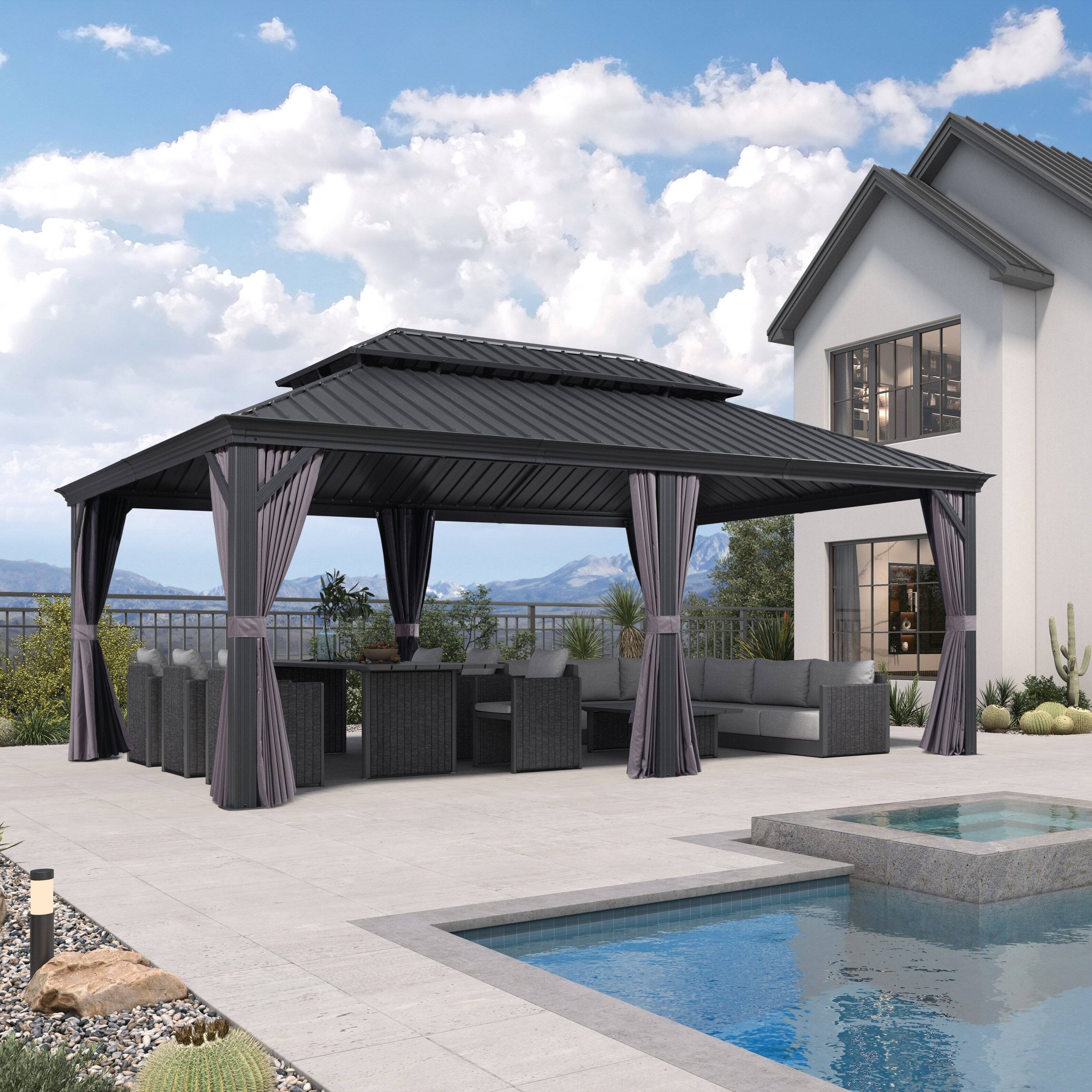 Alt View 2. PURPLE LEAF - 13 X 20 FT Permanent Hardtop Aluminum Gazebo with Double Roof for Patio Lawn and Garden, Curtains and Netting Included - 13' X 20'.