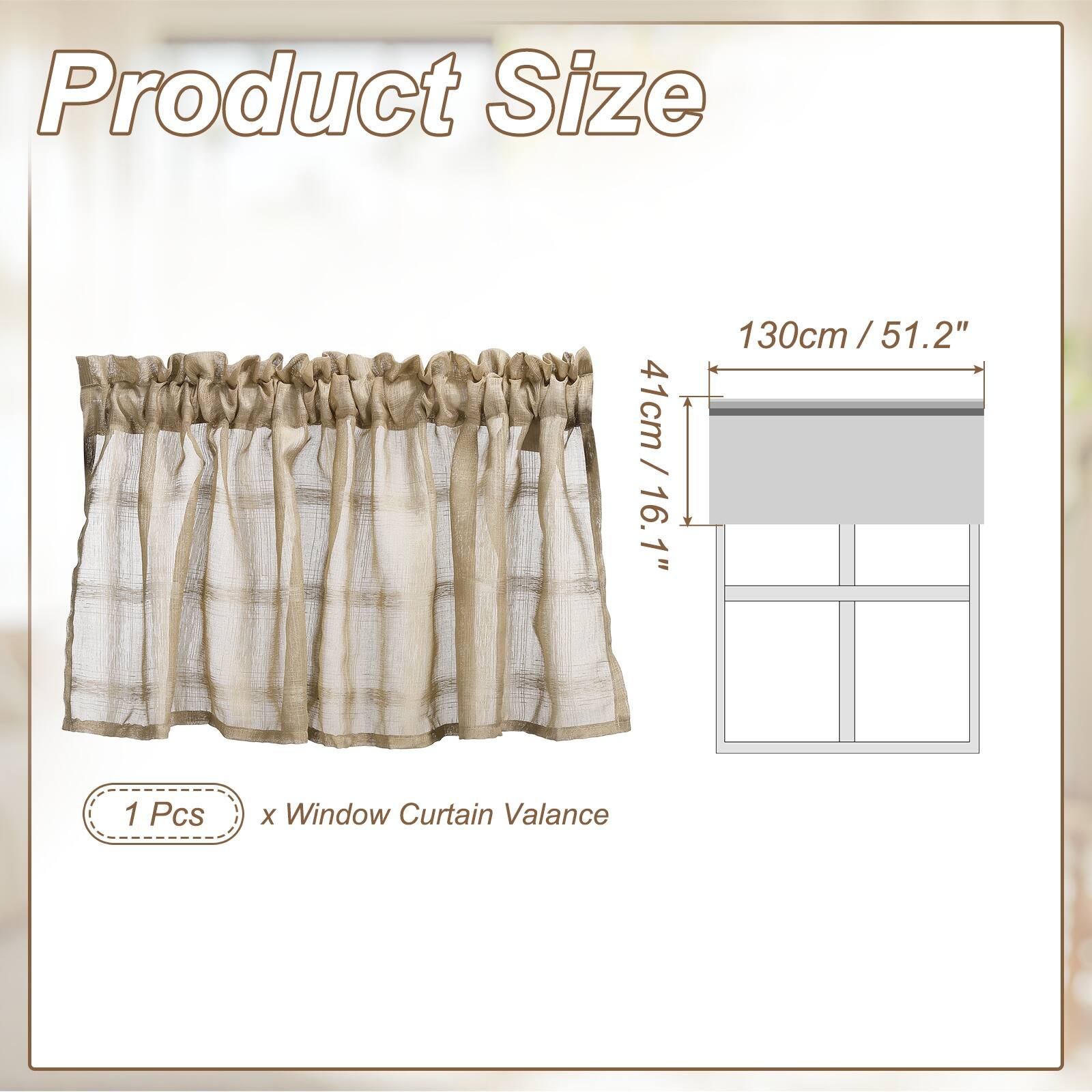 Product Size: 130cm / 51.2" x 41cm / 16.1"  
1 Pcs x Window Curtain Valance