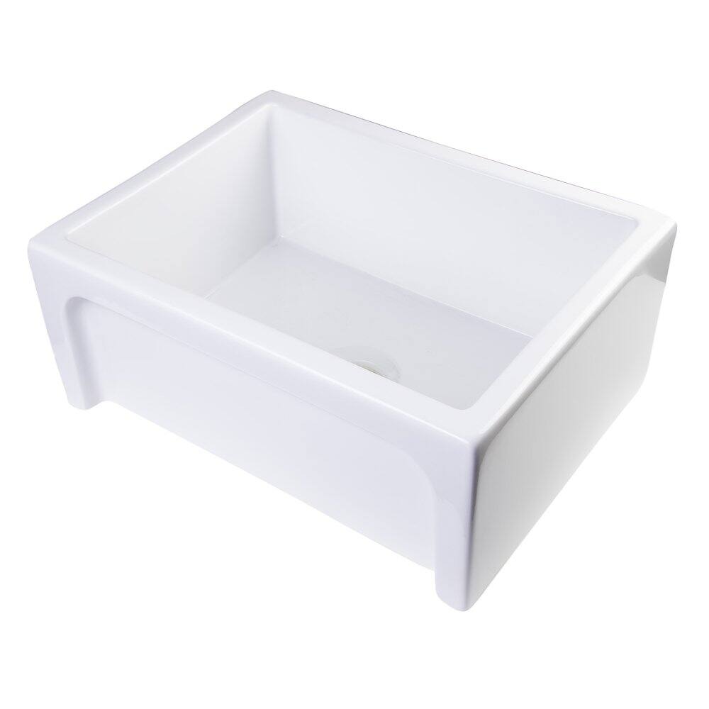 Front. Alfi - ALFI brand 24 White Arched Apron Thick Wall Fireclay Single Bowl Farm Sink - White.