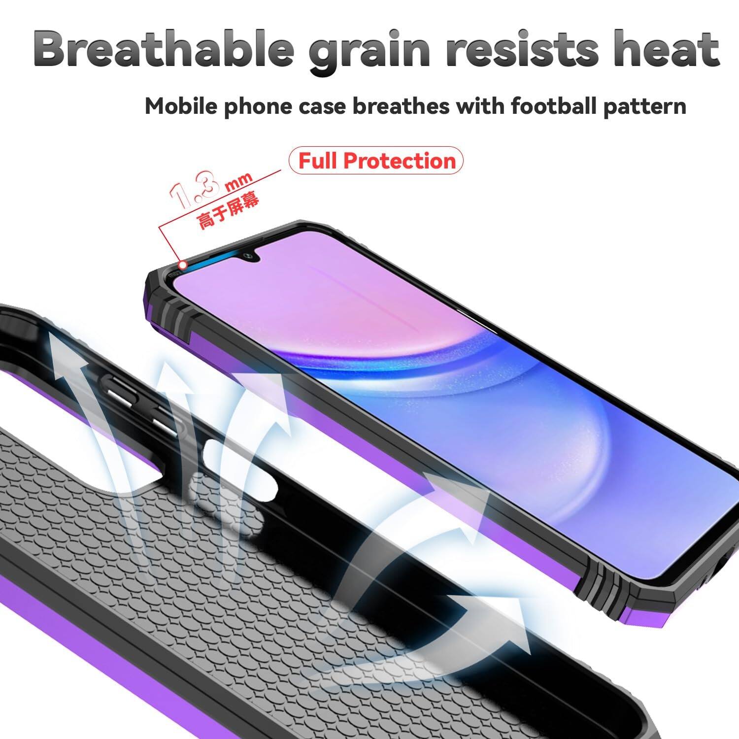 Breathable grain resists heat  
Mobile phone case breathes with football pattern  
Full Protection  
1.3 mm