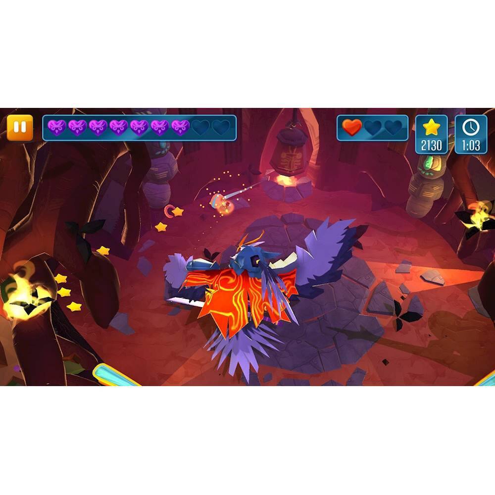 The image shows a dragon in a cave, surrounded by rocks and other elements. The dragon is the main focus of the scene, and it appears to be the largest creature in the image. The cave has a purple background, which adds to the overall atmosphere of the scene. The image is likely part of a video game, as it is described as a "video game dragon."