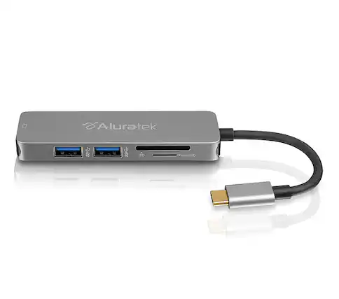 Front. Aluratek - USB Type-C Multimedia Hub and Card Reader with HDMI.