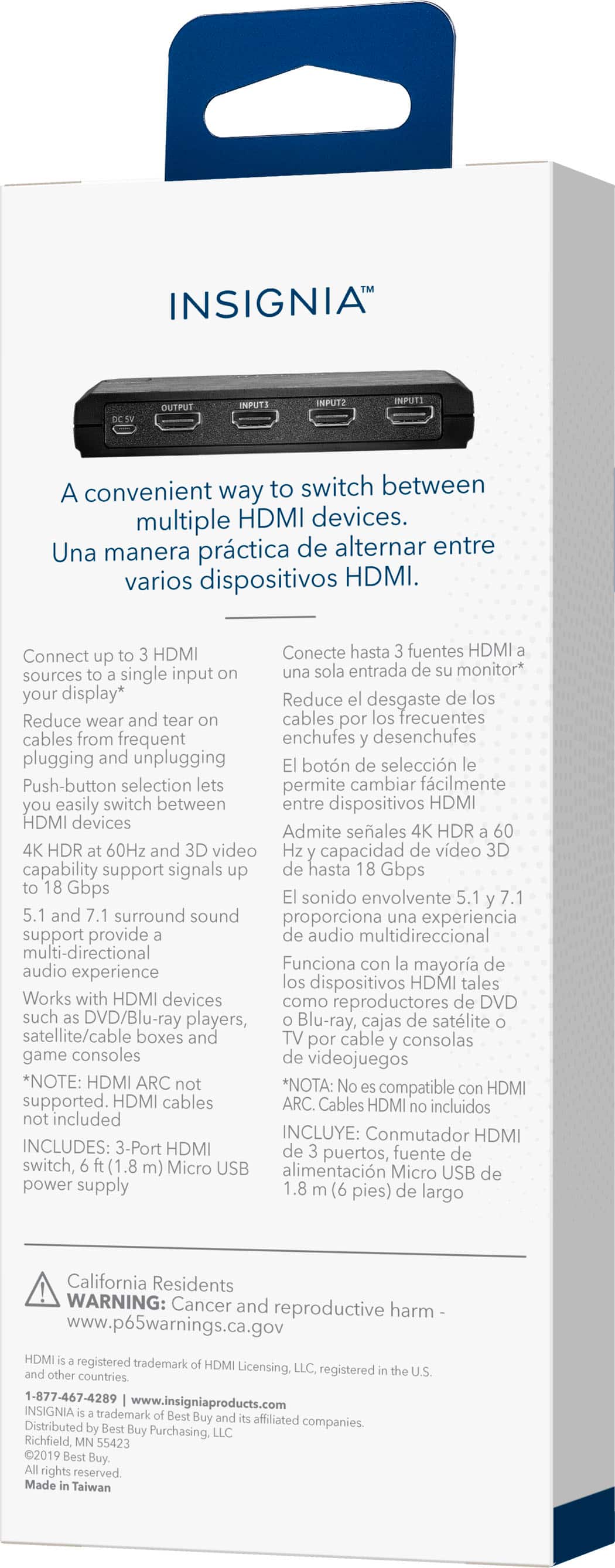 Alt View 15. Insignia™ - 3-Port HDMI Switch with 4K 60Hz and HDR Pass-Through - Black.