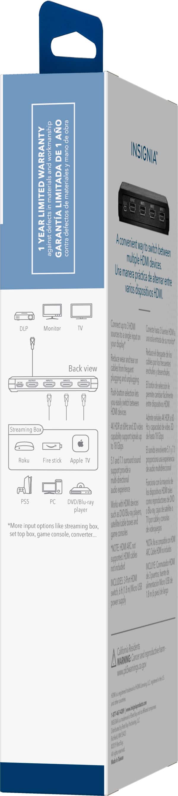 Alt View 16. Insignia™ - 3-Port HDMI Switch with 4K 60Hz and HDR Pass-Through - Black.
