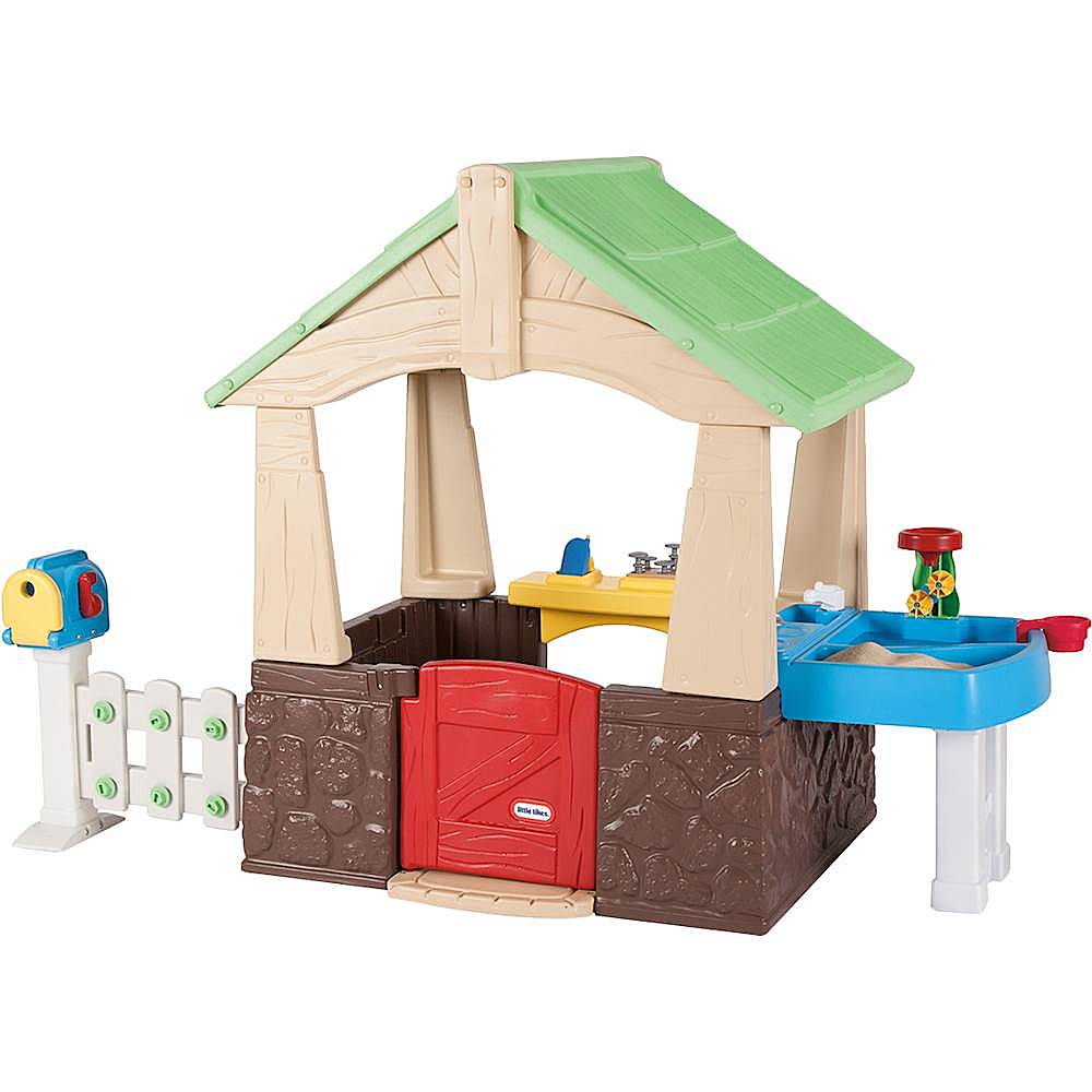 Left View: Little Tikes Easy Store Jr. Picnic Table with Umbrella, Blue & Green - Play Table with Umbrella, for Kids