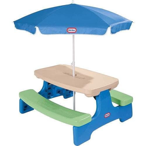 Little Tikes - Easy Store Picnic Table with Umbrella - Blue/Green