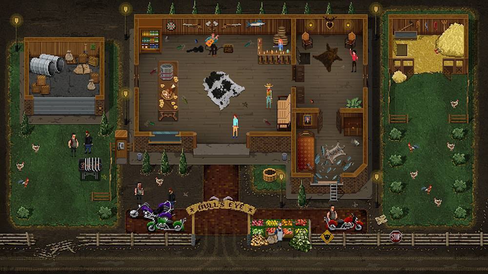 The image shows a farm setting with a cow statue in the middle. The cow is positioned between two people, who appear to be standing in the dirt. There are also several other people scattered around the scene, possibly engaging in various farm-related activities.

In addition to the cow statue, there are a few other objects in the scene, such as a bicycle, a car, and a couple of bottles. The overall atmosphere of the image suggests a lively and bustling farm environment.