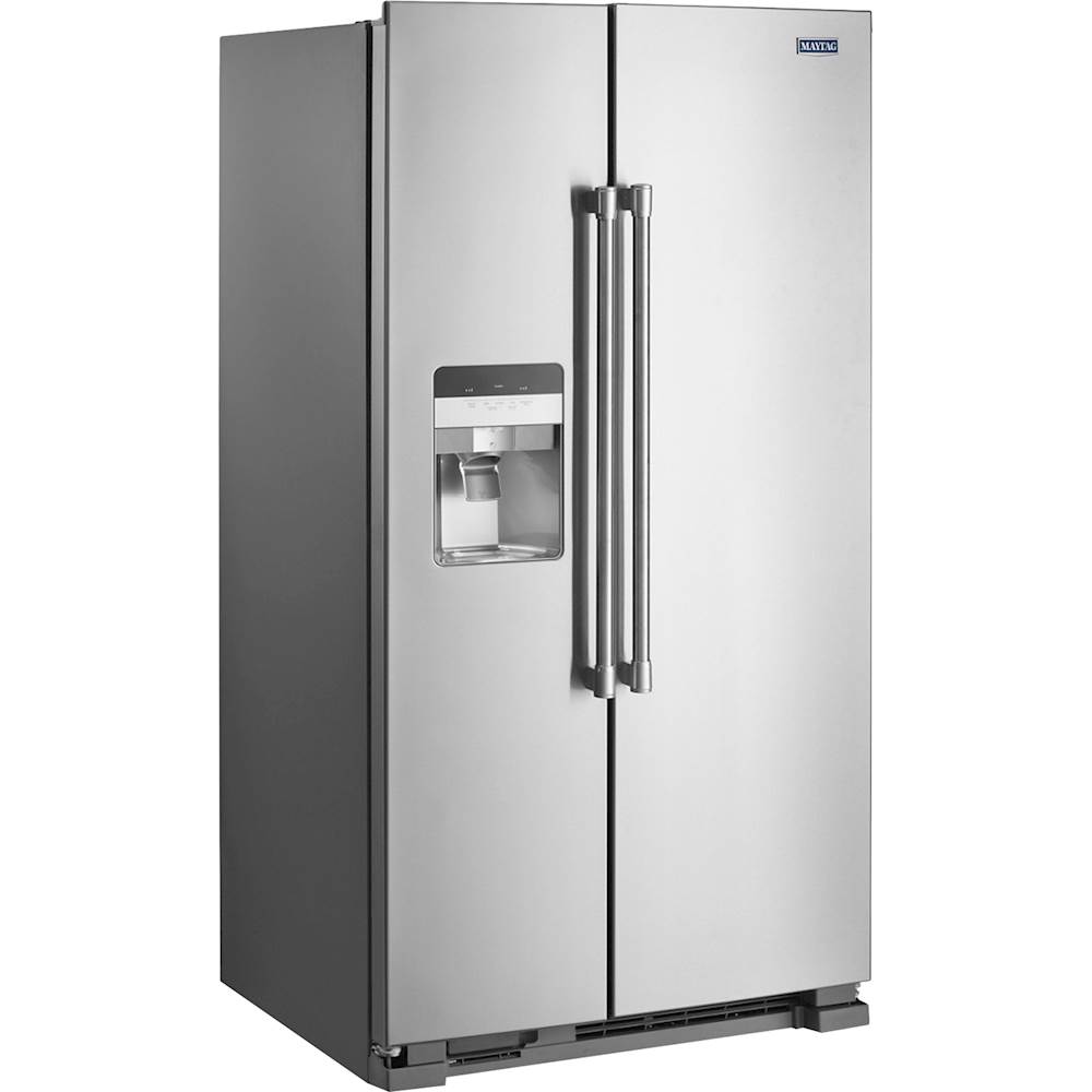 Angle View: Maytag - 24.5 Cu. Ft. Side-by-Side Refrigerator - Stainless steel