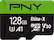 Front. PNY - 128GB Elite-X Class 10 U3 V30 microSDXC Flash Memory Card - Black.