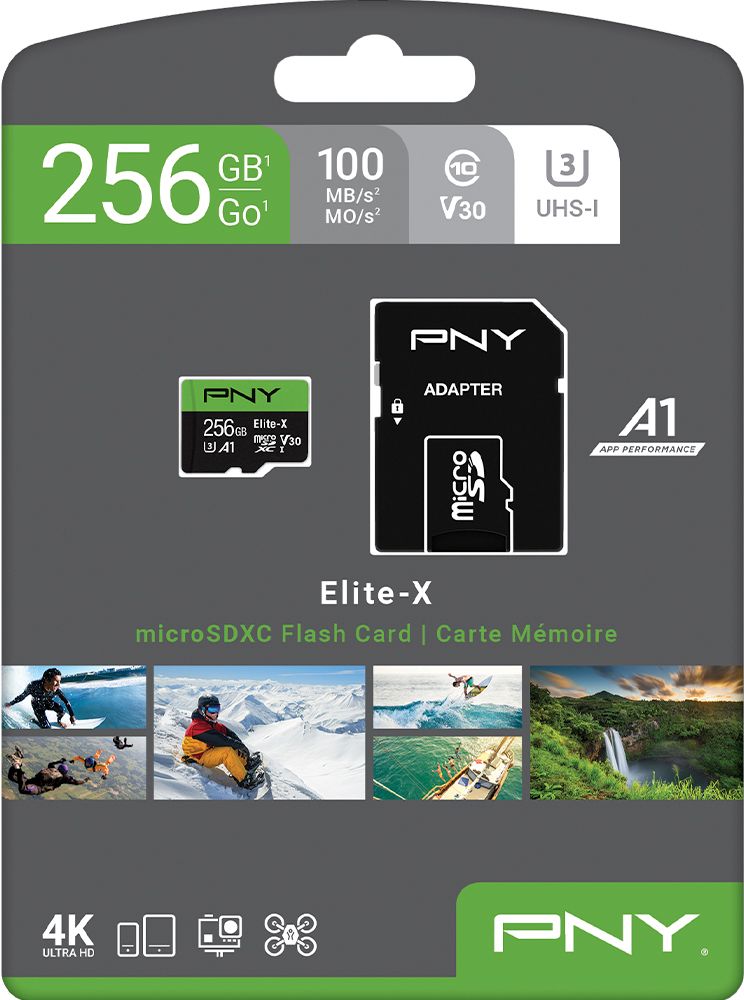A1 100MB/s UHS-I Class 10 V30 PNY 256GB Premier-X Class 10 U3 V30 microSDXC Flash Memory Card Micro SD U3 4K UHD Full HD