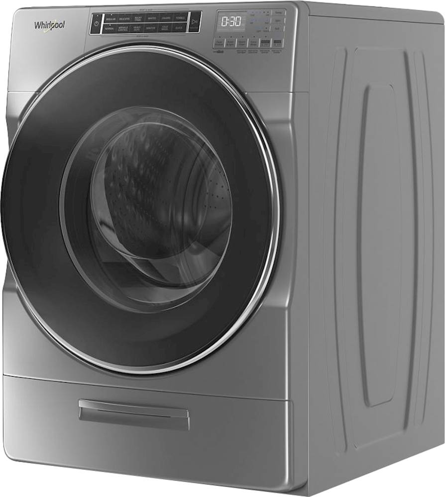 Left View: Samsung - Geek Squad Certified Refurbished 4.5 cu. ft. Large Capacity Smart Dial Front Load Washer with Super Speed Wash - Brushed black