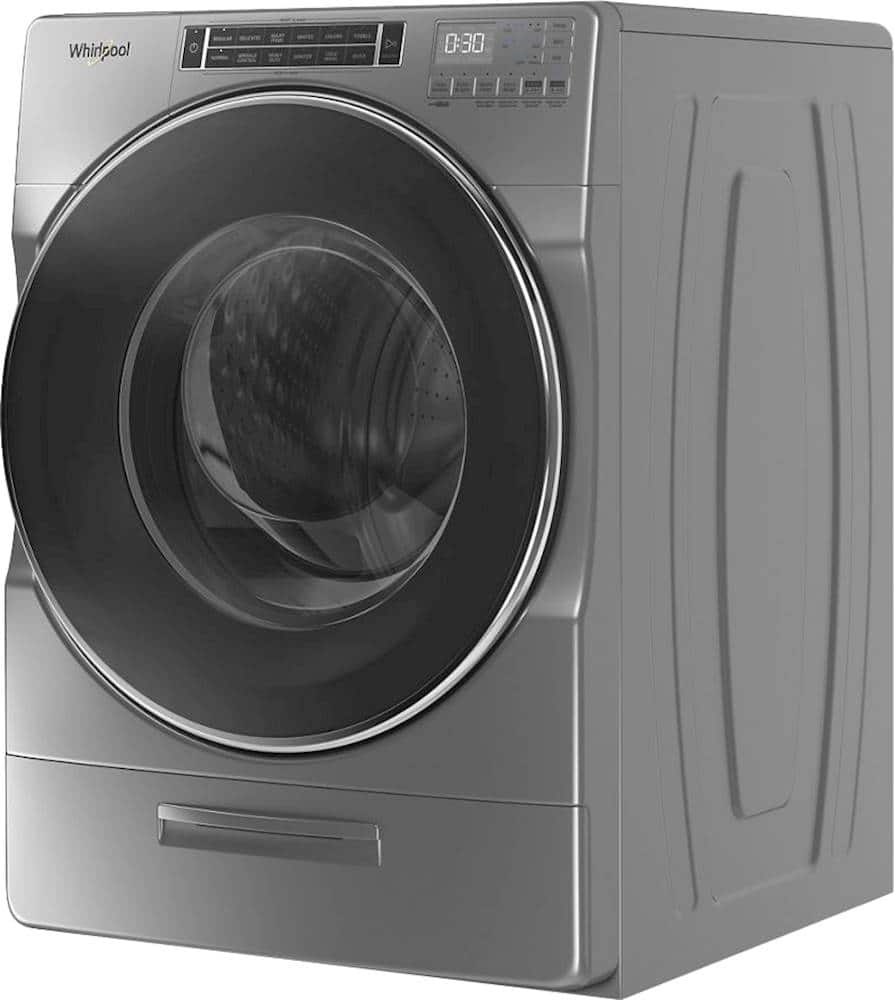 Left. Whirlpool - 4.3 Cu. Ft. High Efficiency Stackable Front Load Washer with Load & Go XL Dispenser - Gray.