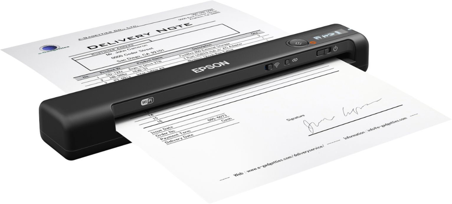 Angle View: Epson - ES-60W Wireless Mobile Color Sheetfed Document Scanner - Black