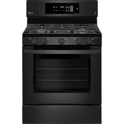 LG - 5.4 Cu. Ft. Self-Cleaning Freestanding Gas Convection Range - PrintProof Matte Black Stainless Steel