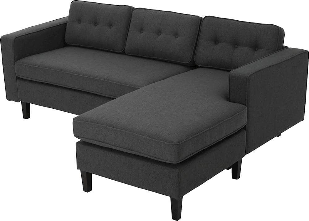 Left View: Noble House - Selmer L-Shaped Fabric 2-Piece Sectional Sofa - Dark Gray