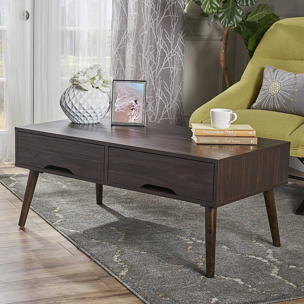 Left View: Noble House - Pickens Round Contemporary Tempered Glass Coffee Table