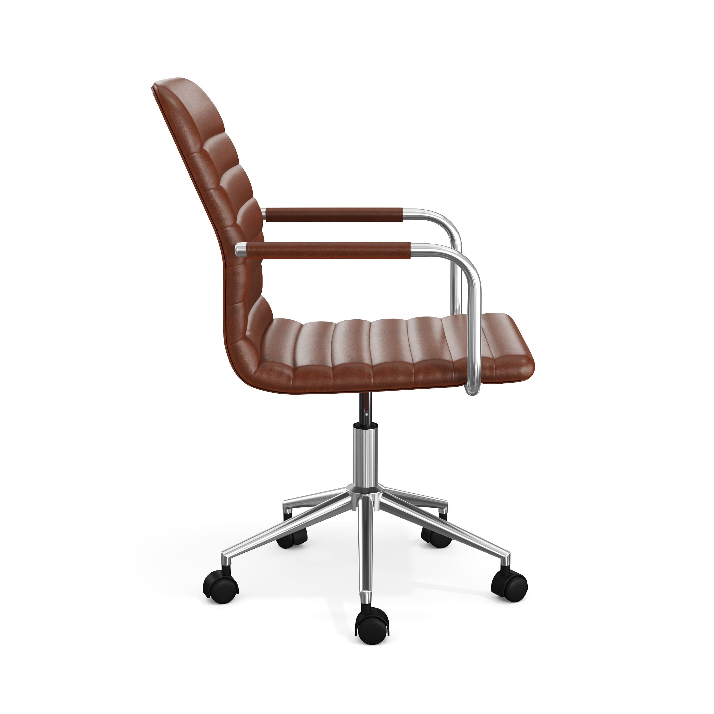 Alt View 9. Martha Stewart - Taytum Upholstered Swivel Home Office Chair with Integrated Armrests - Saddle Brown Faux Leather/Polished Nickel Frame.