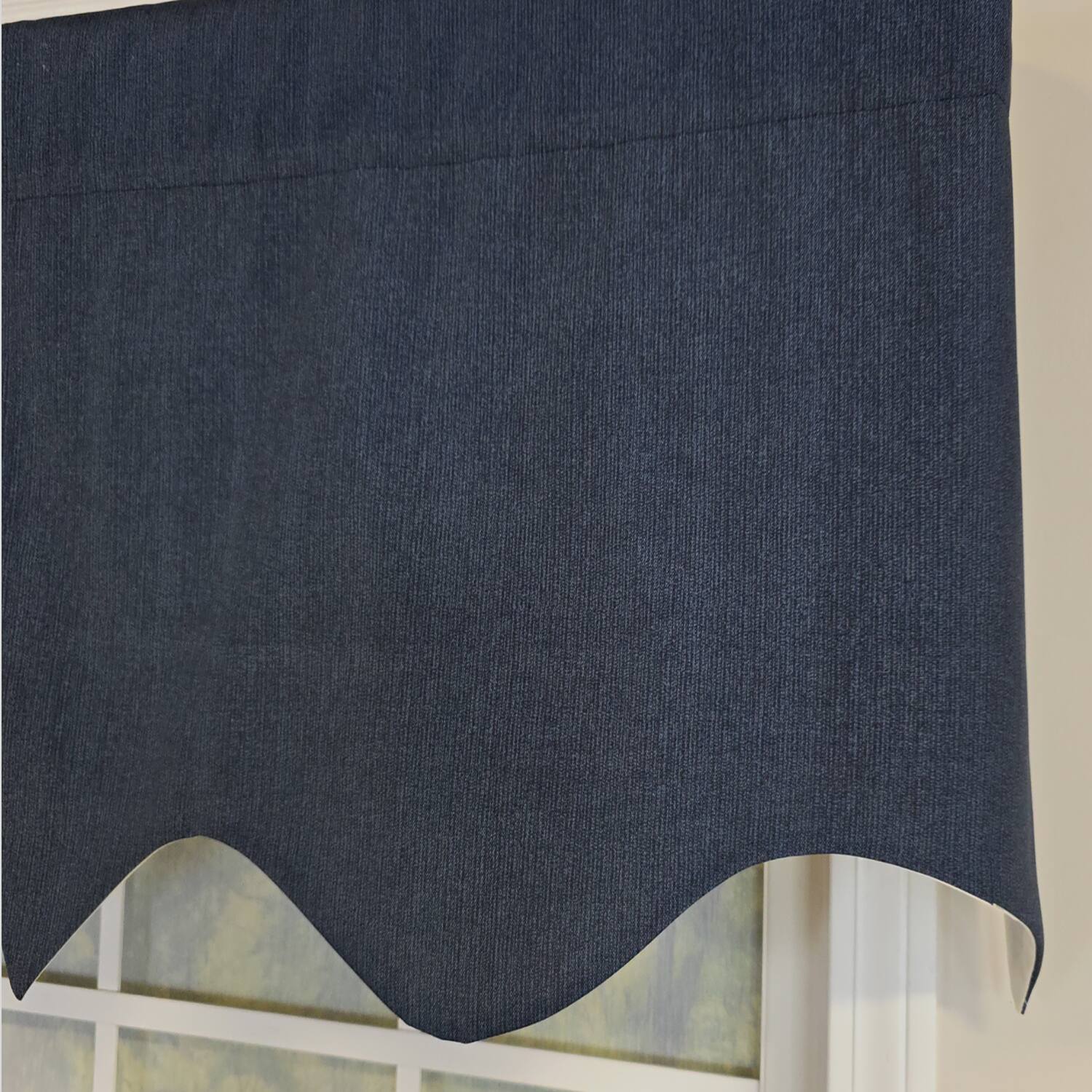 Left. RLF Home - RLF Home 100% Cotton Demin Regal  Fully lined Windows Rod Pocket Valance 50" x 17"  Navy - Navy.