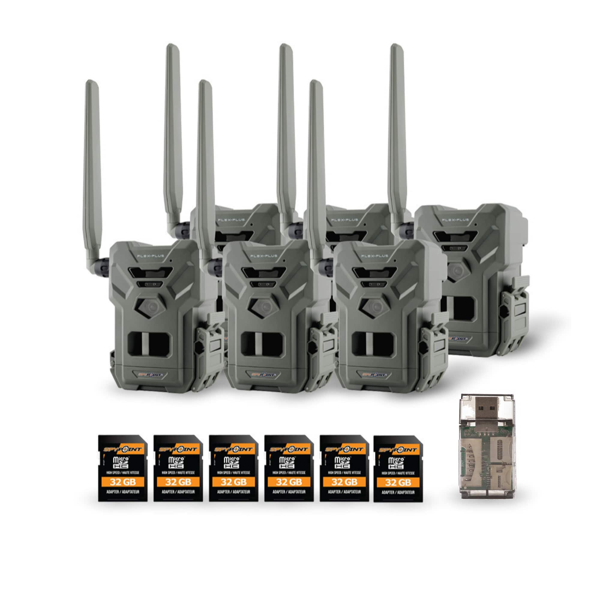 Spypoint - FLEX-PLUS Cellular Trail Camera with Memory Card (6-Pack) and Reader