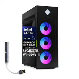 HP - OMEN 45L Desktop PC (Ultra 9- 285K, 64GB, 2TB SSD, GeForce RTX 5090, Thunderbolt 4, WiFi 6E, Win 11 Pro) w/USB Hub - Black