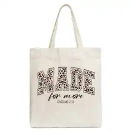 OrnamentallyYou - Made For More Christian Canvas Tote Bag, Ephesians 2:10 Leopard Faith Bible Verse - Beige