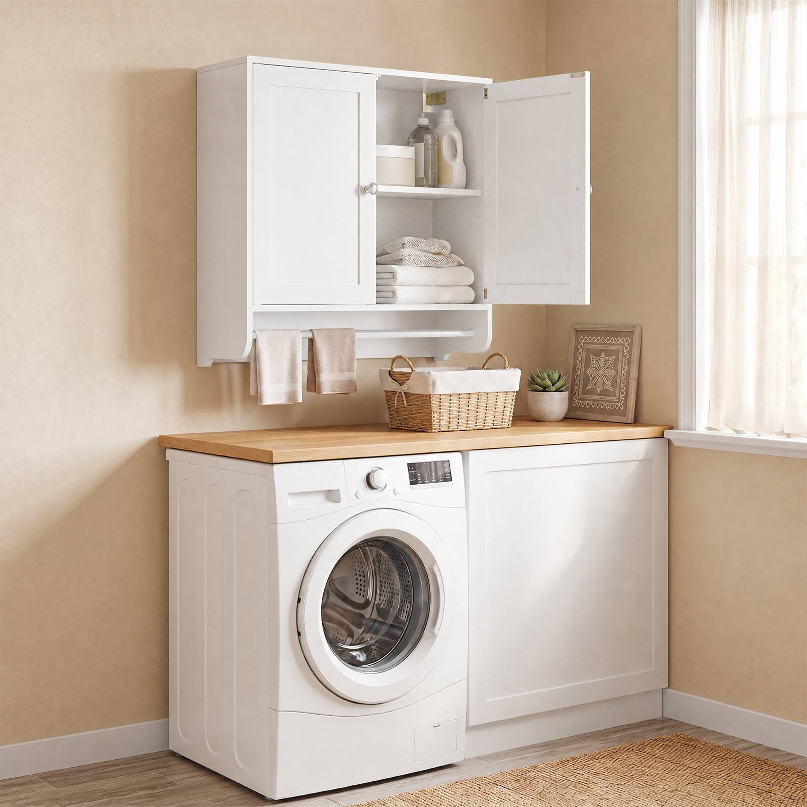 Alt View 4. Costway - Costway Wall Mounted Bathroom Medicine Cabinet Storage Cupboard w/ Towel Bar - White.