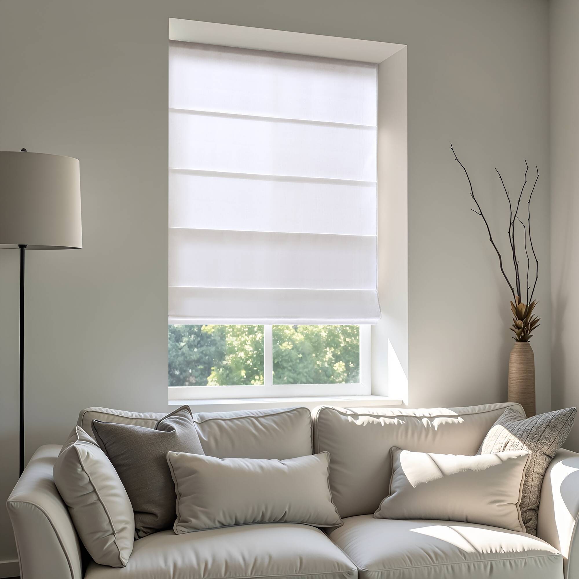 Front. BreeBe - 1PC 35x64' Cordless Roman Blind Galen Matte fabric - White.