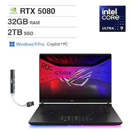 ASUS - ROG Strix Laptop 16.0 WQXGA Display (Intel Ultra 9- 275HX, 32GB DDR5, 2TB SSD, GeForce RTX 5080, Win 11 Pro) - Off Black