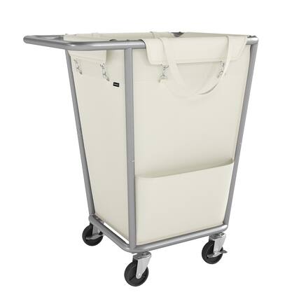 Front. Songmics Home - Laundry Basket with Wheels, 34.3 Gallons (130 L) Rolling Laundry Hamper with Removable Bag, Heavy-Duty Steel Frame - Cream White.