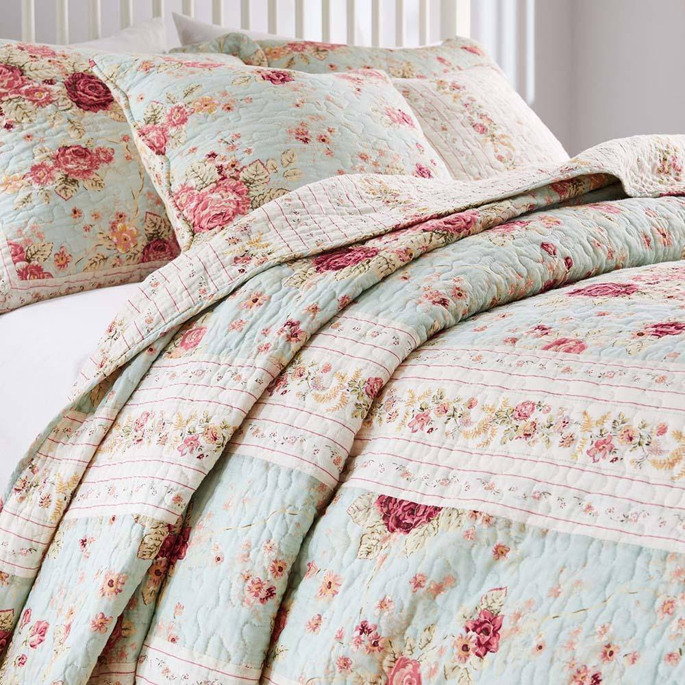 Alt View 3. Greenland Home Fashions - Greenland Home Antique Rose Floral Print Decorative High Quality Quilt Set 5-Piece Full/Queen Blue - Blue.