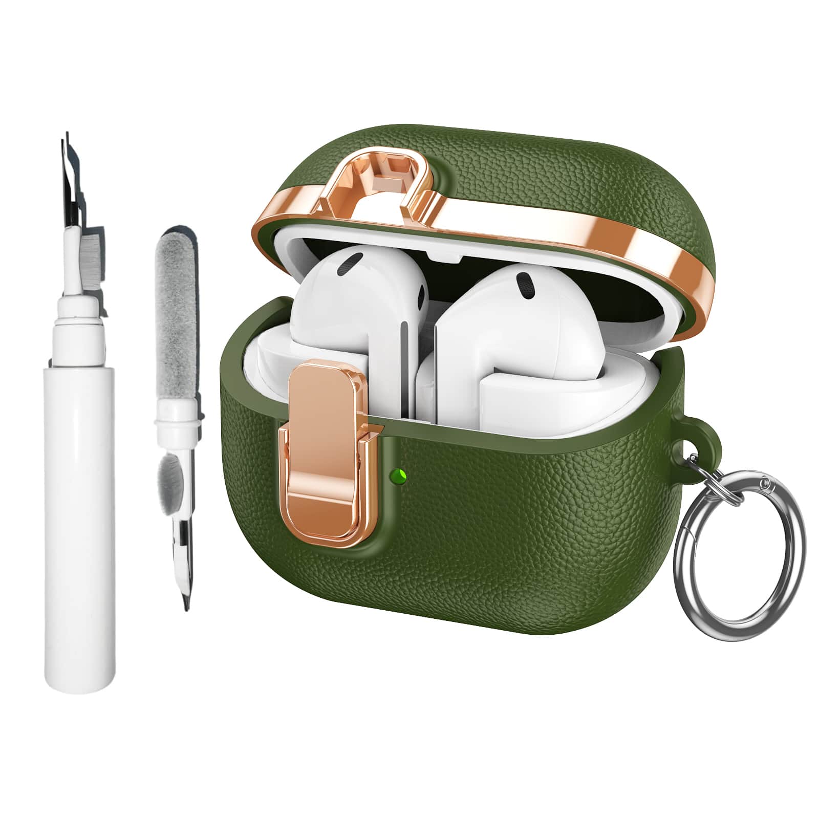 Dteck - Slim Faux Leather Texture Case for Samsung Galaxy Buds 3 / 3 Pro / 3 FE,Shockproof TPU Cover w/ Secure Lock & Carabiner - Armygreen price history on PriceWatchPro