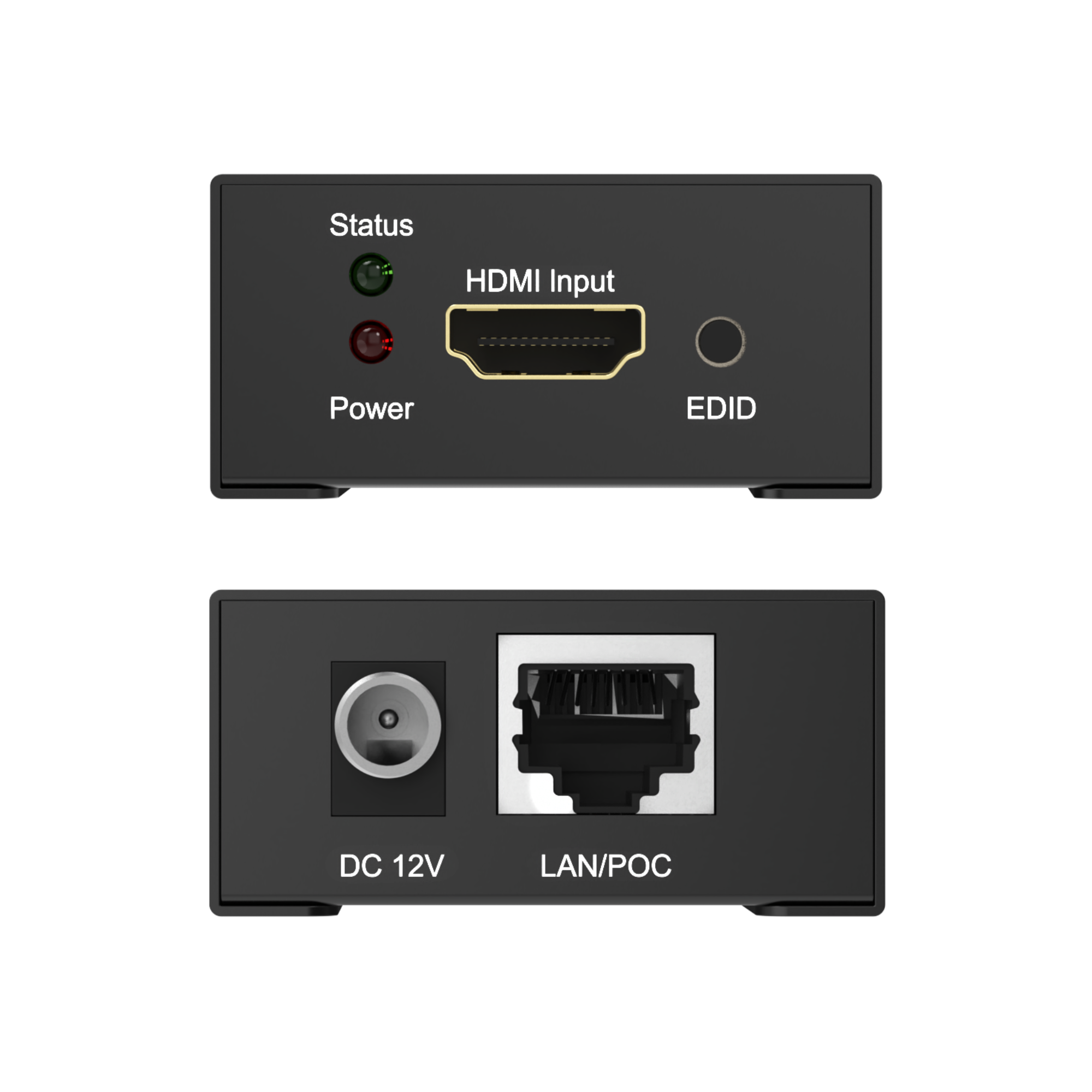 Status, Power, HDMI Input, EDID, DC 12V, LAN/POC