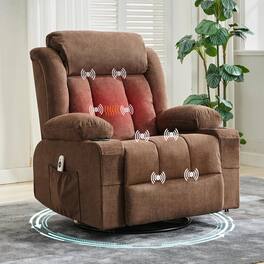 Acekool - 360° Manual Swivel Recliner Chair with Heat & Massage, 3-Position Recline, Widen Overstuffed Single Sofa - Brown