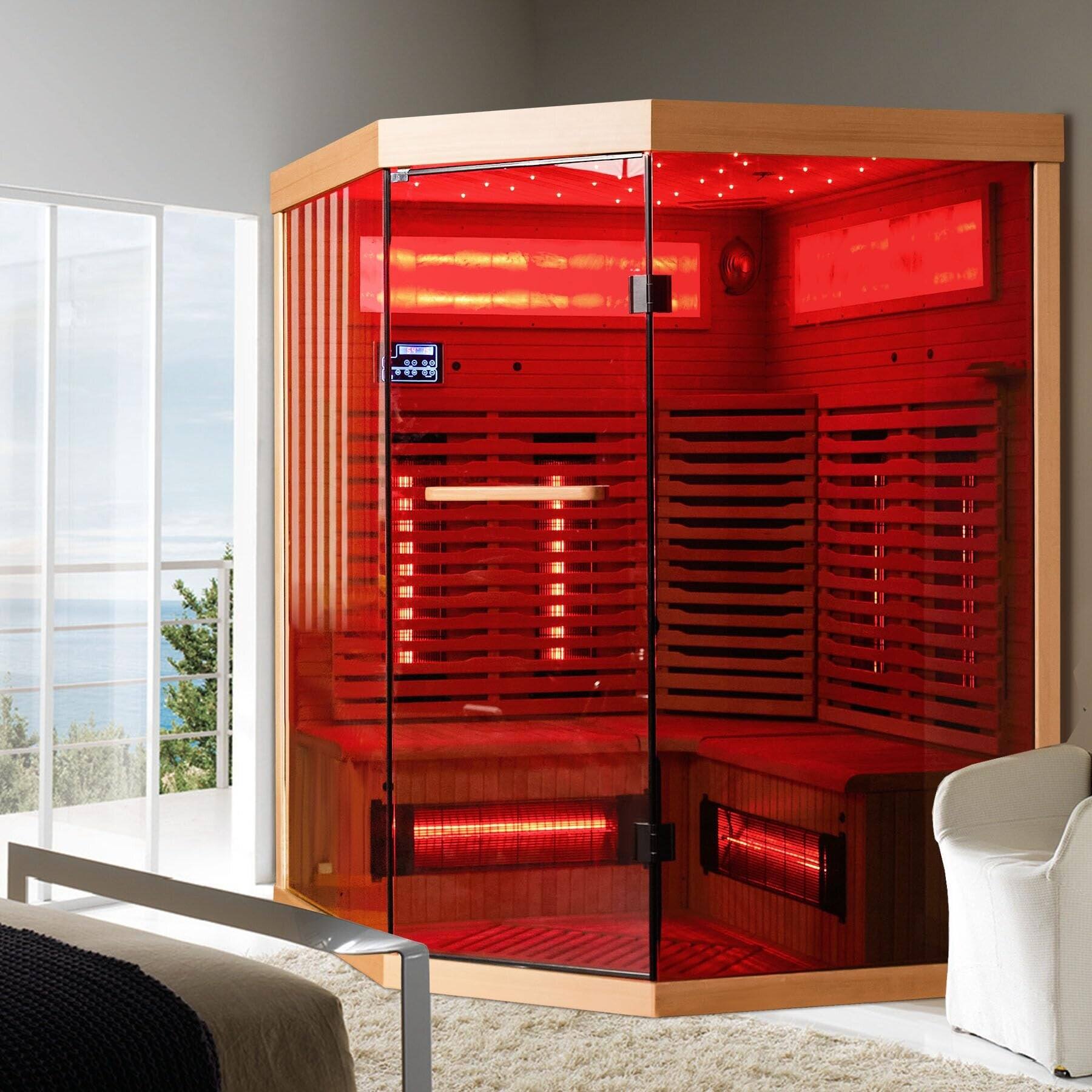 Angle. U-HOMY - U-HOMY - Infrared Sauna - 4 Person Hemlock Wood Cabin for Home or Gym - Wood Color.