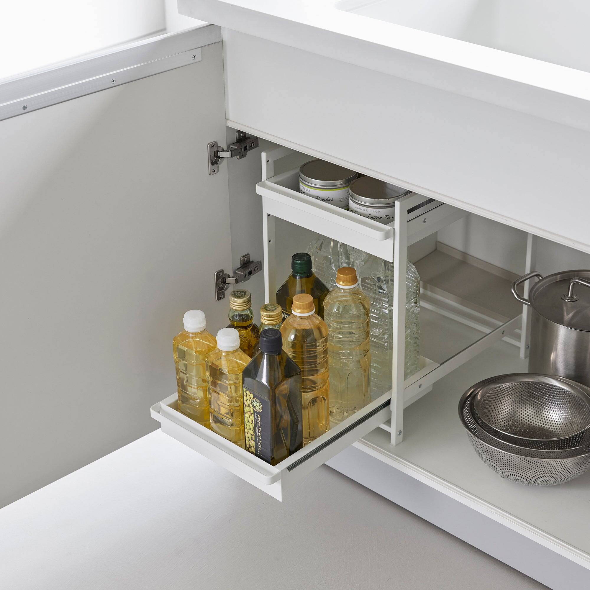 Left. Yamazaki Home - Two-Tier Pull-Out Shelf - Steel - Black.