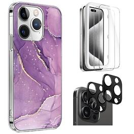 SaharaCase - Case, Tempered Glass Screen and Camera Protector for iPhone 15 Pro Max - Purple