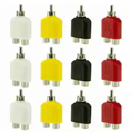 Stock Preferred - 1 Male to 2 Female RCA Y Splitter Cable Adapter 12 Pcs - Black,Red,White,Yellow