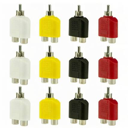 Front. Stock Preferred - 1 Male to 2 Female RCA Y Splitter Cable Adapter 12 Pcs - Black,Red,White,Yellow.