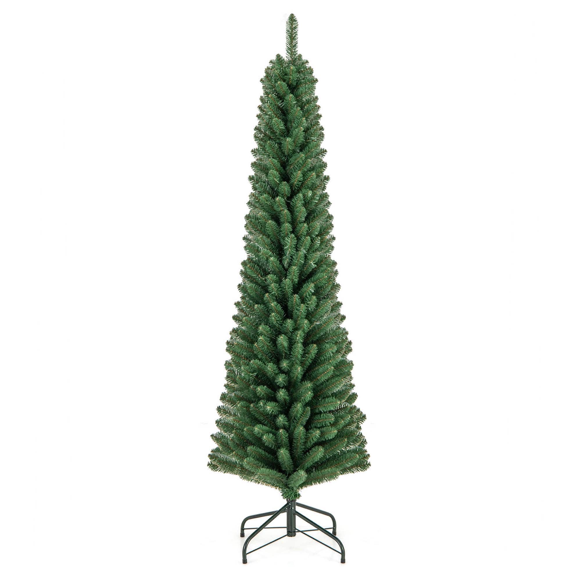 Costway - 6 FT Pencil Christmas Tree Artificial Xmas Tree with 392 Memory Wire Branch Tips - Green