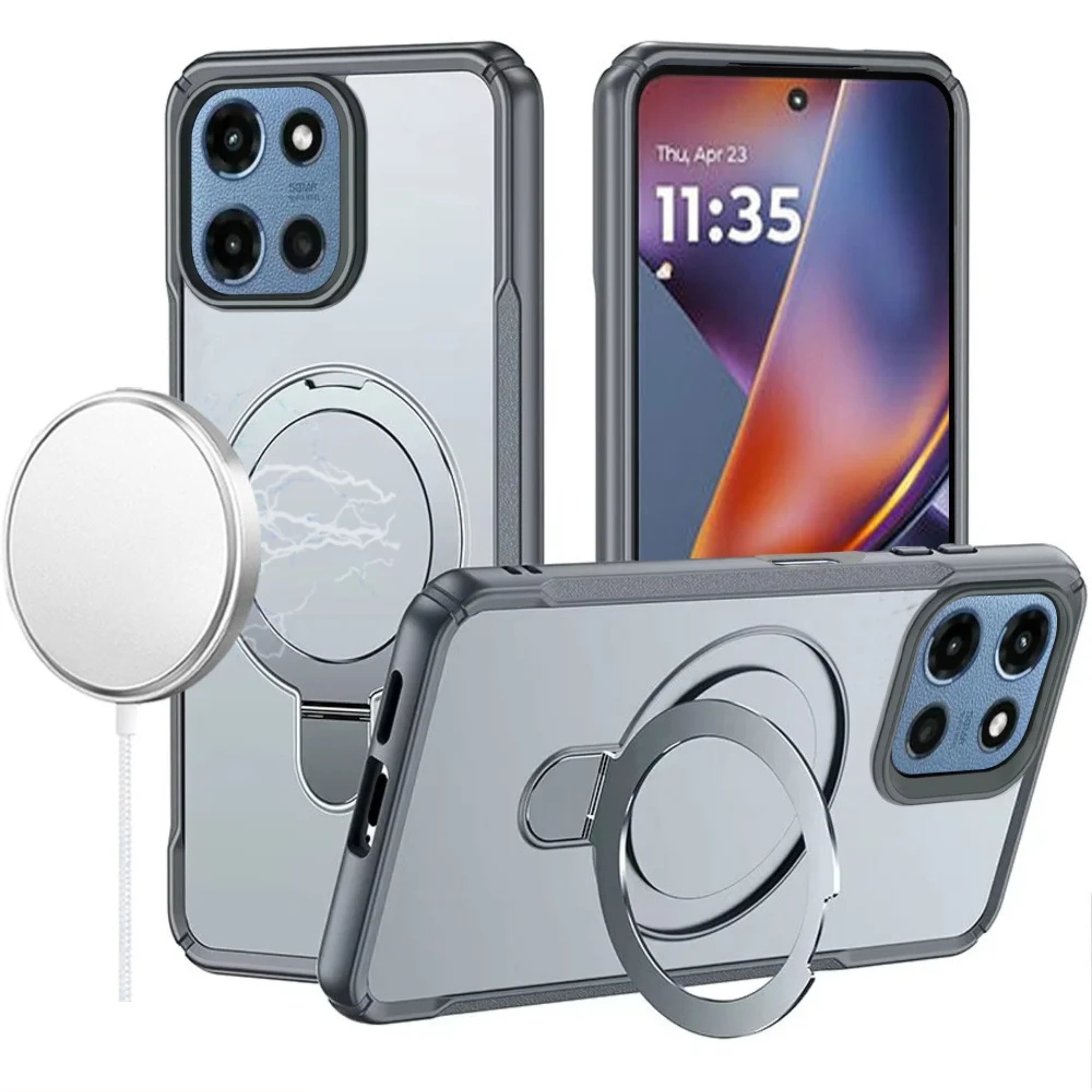 Kitcheniva - Magnet Circle Stand Matte Phone Case With Tempered Glass For Moto G 2025/2026/G Play 2026 - Gray price history on PriceWatchPro