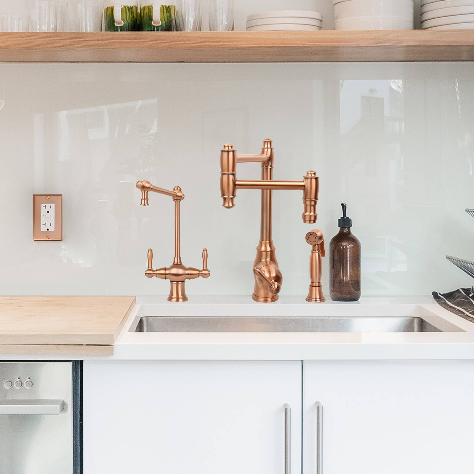 Alt View 7. Akicon - Akicon Solid Brass Two-Handles Widespread Kitchen Drinking Water Filter Faucet, Dual Lever Hot and Cold Water in Copper - Copper.