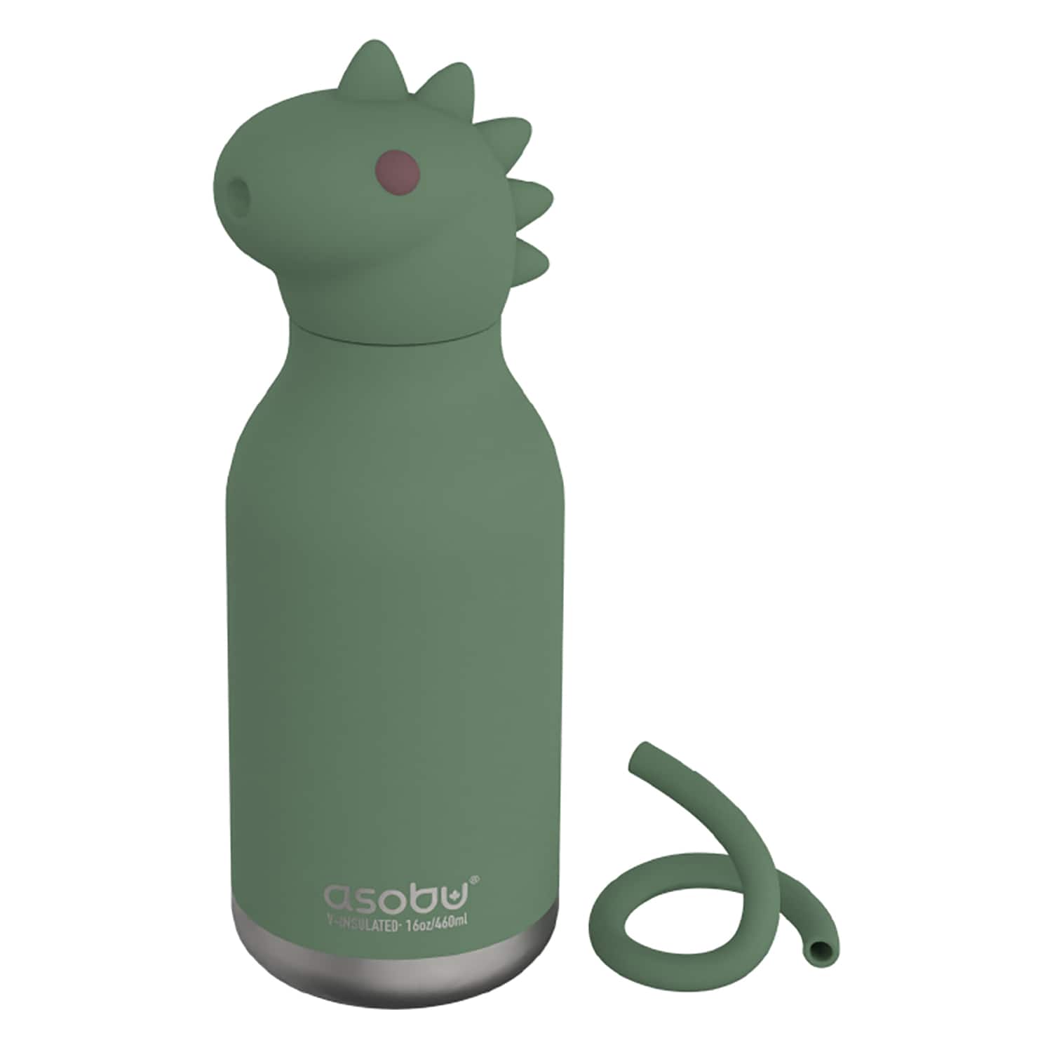 Asobu - 16-Oz Bestie Bottle Insulated Stainless Steel Water Bottle with Reusable Flexi Straw - Dinosaur
