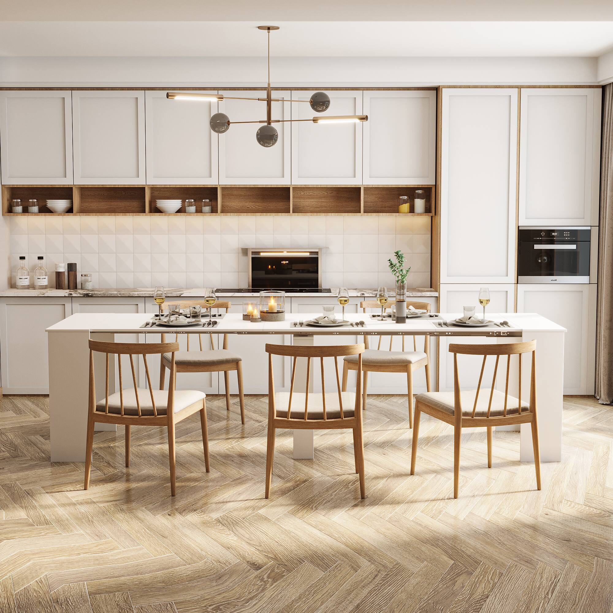 Alt View 7. Tiramisubest - Multifunctional extendable console dining table, White - White.